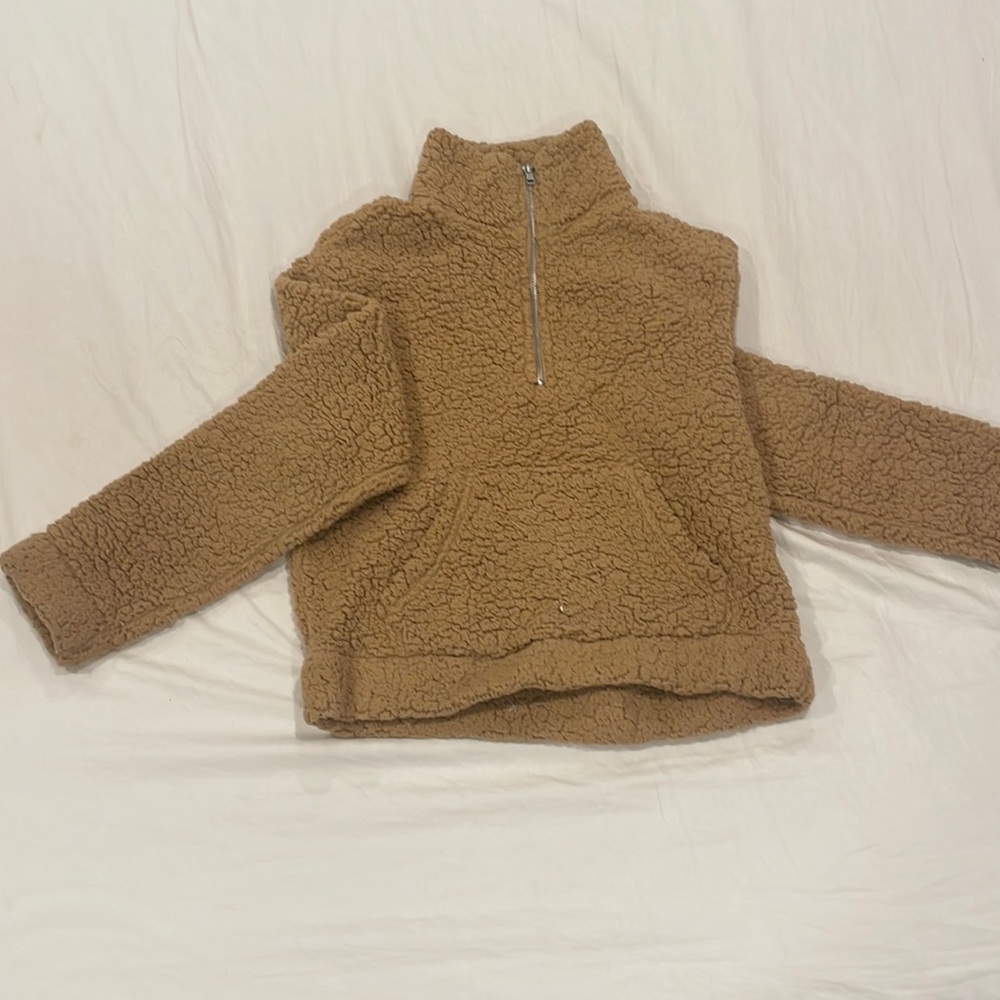 Garage Tan Cropped Teddy Sherpa, Size Medium